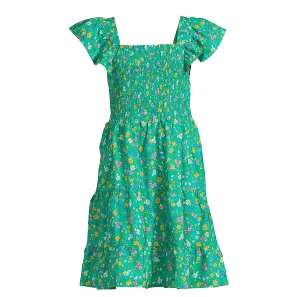 Time and Tru XL Smocked Green Floral Dress